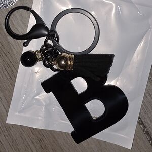 Black Gun Metal Bag Tag with Tassel and Bead
